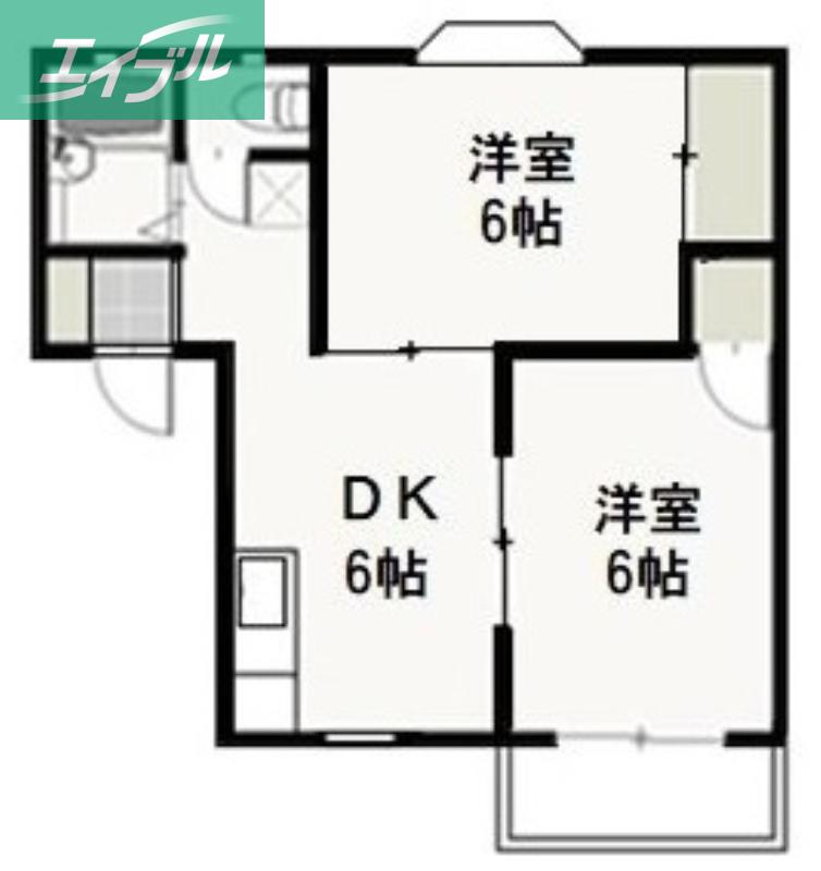 ニューハウンA棟(2DK/2階)の間取り写真