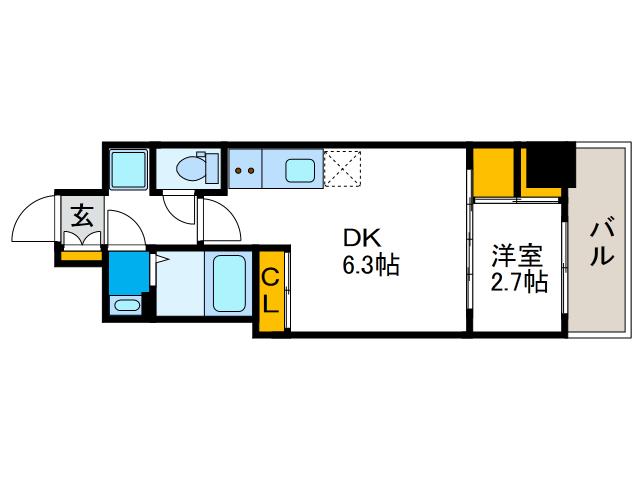 セレニテ桜川駅前プリエ(1DK/4階)の間取り写真