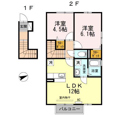 ミシェールエクラ(2LDK/2階)の間取り写真