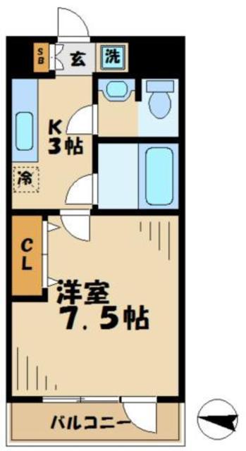 サザンヒル(1K/4階)の間取り写真