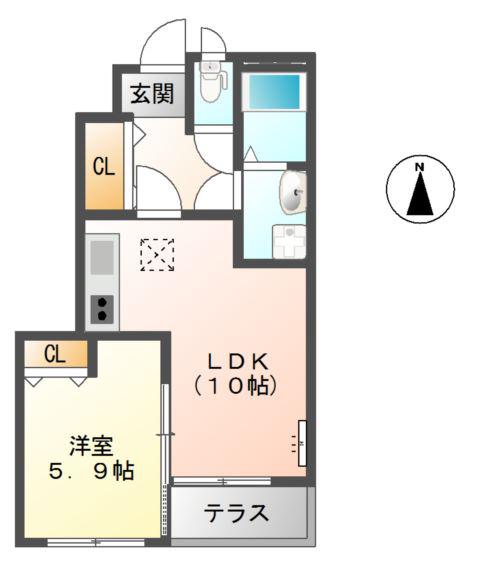 カーサヴェルデII(1LDK/1階)の間取り写真