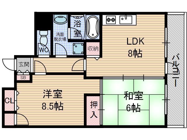 サンエイビル(2LDK/4階)の間取り写真