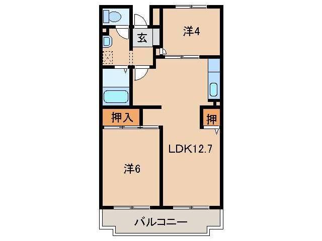 ヴィブレ大堀(2LDK/3階)の間取り写真
