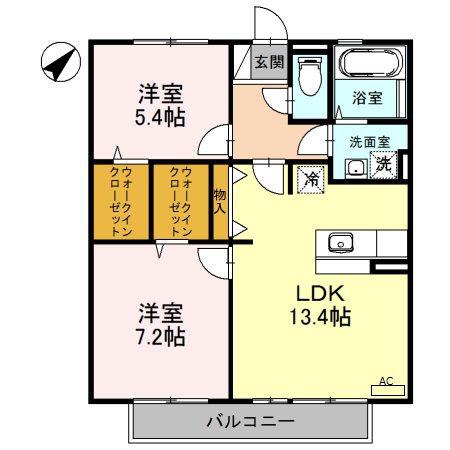ダンディライオン(2LDK/2階)の間取り写真