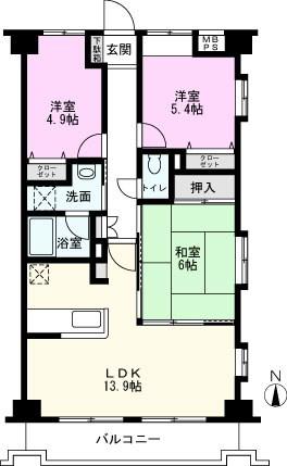 プリムローズ東越谷(3LDK/3階)の間取り写真