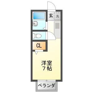 ハウスナサII C棟(ワンルーム/2階)の間取り写真