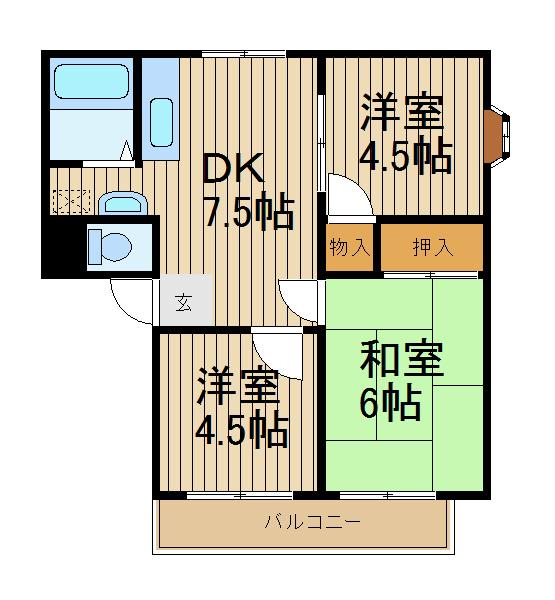 ヴァンクール(3DK/2階)の間取り写真