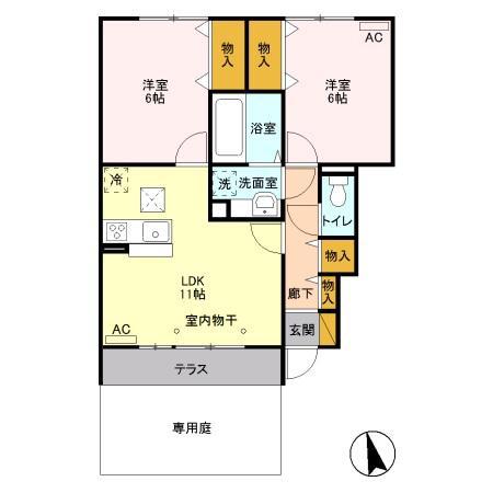 ヘルシーホーム(2LDK/1階)の間取り写真