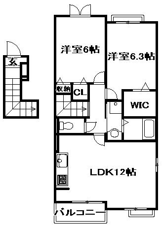 シエル・アンシェンテ(2LDK/2階)の間取り写真