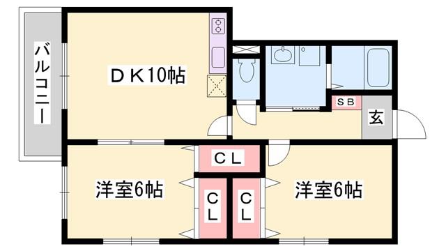 バードランドひめじ 参番館(2LDK/2階)の間取り写真