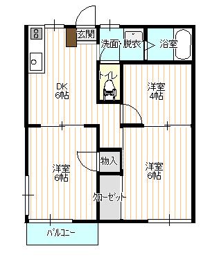 コスモヴィラⅡ(3DK/2階)の間取り写真