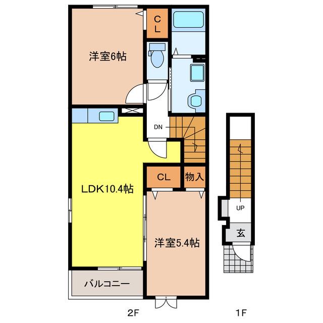 パルタージA(2LDK/2階)の間取り写真