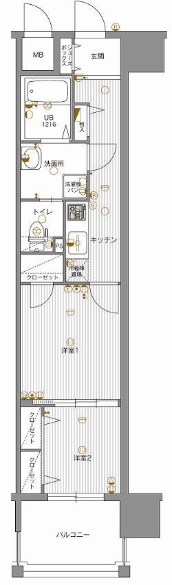 エンクレスト渡辺通II(2K/3階)の間取り写真