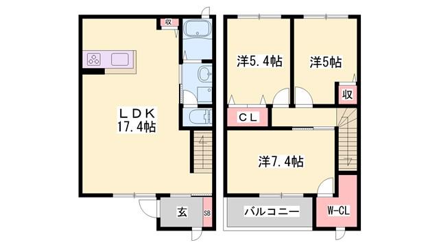 モンテローザ(3LDK/1階)の間取り写真