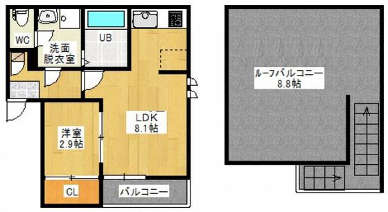 GRANDTIC GACHAALUA(1LDK/2階)の間取り写真