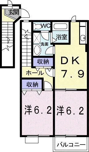オーブリーアサノA(2DK/2階)の間取り写真