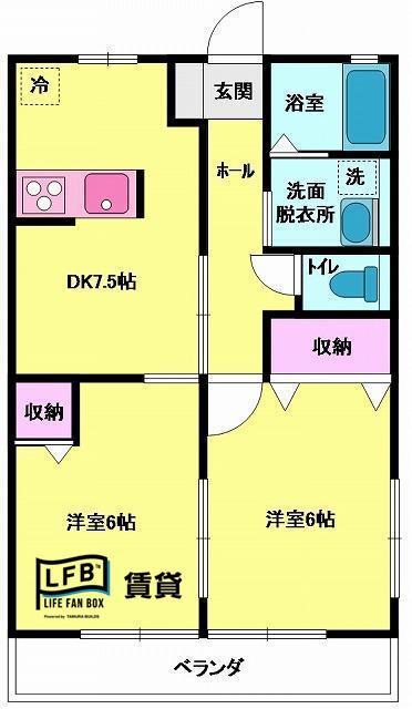 レトア国府A棟(2DK/2階)の間取り写真