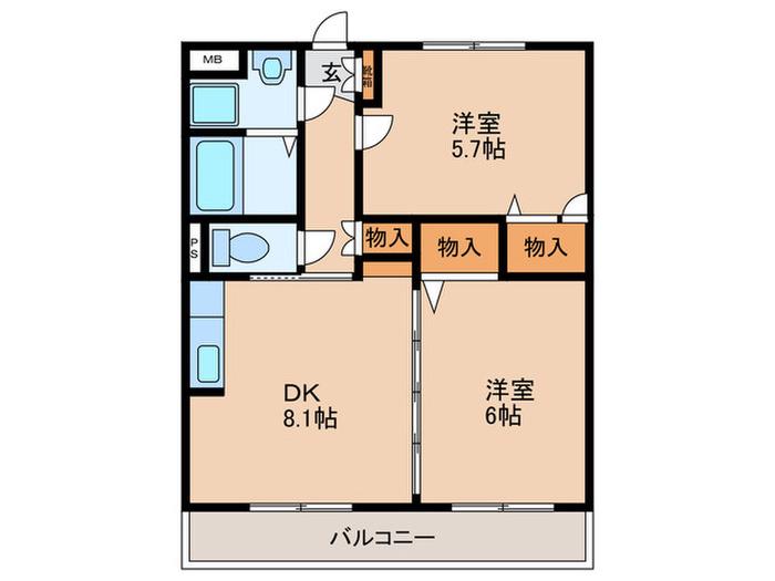 ノース SIDE 葉月館(2DK/1階)の間取り写真