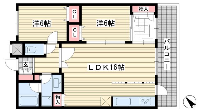 プレジール三宮II(2LDK/12階)の間取り写真