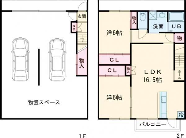 ギャラン中間ガレージA棟(2LDK/1階)の間取り写真