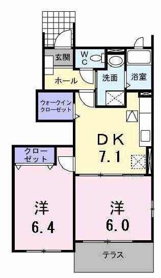 フェリシテモデルノ(2DK/1階)の間取り写真