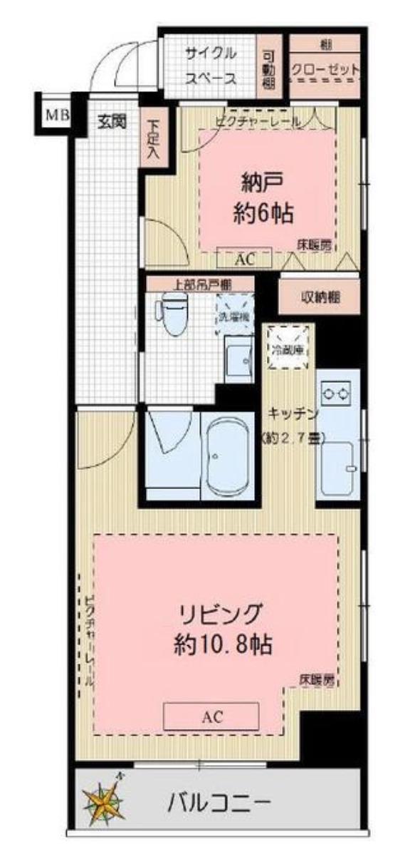 日本橋室町デュープレックスポーション(1LDK/7階)の間取り写真