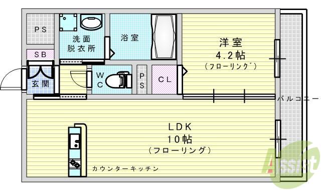 エルパシオン吹田泉町(1LDK/1階)の間取り写真