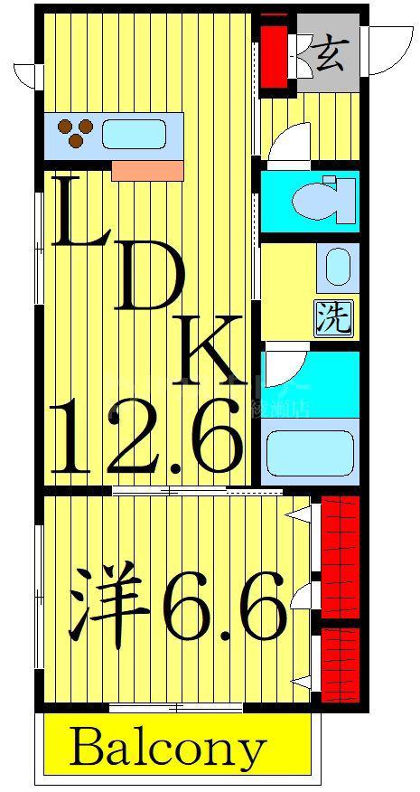 ガーデンズ南花畑(1LDK/2階)の間取り写真