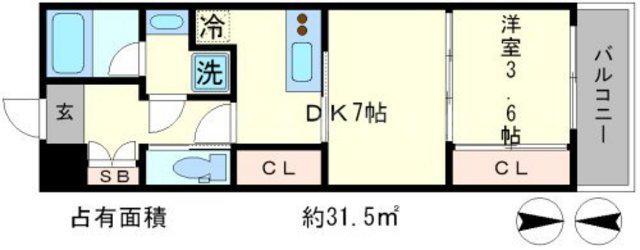 アーバネックス東山三条(1DK/1階)の間取り写真