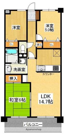 エンゼルハイム大濠公園南(3LDK/8階)の間取り写真