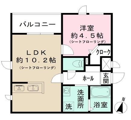 MOCXION桜木(1LDK/2階)の間取り写真