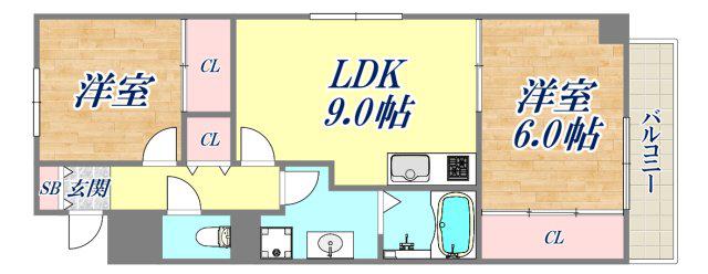 ベルクール夙川(2LDK/1階)の間取り写真