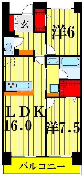 ロイヤルパークスリバーサイド(2LDK/6階)の間取り写真
