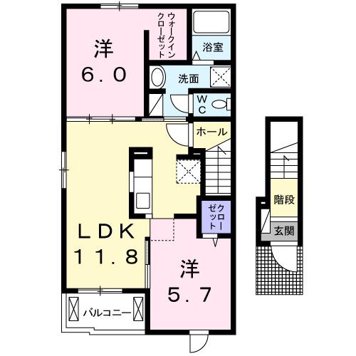 クラール蔵本公園 B(2LDK/2階)の間取り写真