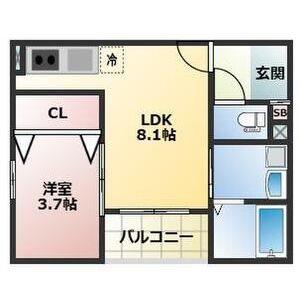 ALEGRIA泉佐野鶴原ノース(1LDK/1階)の間取り写真