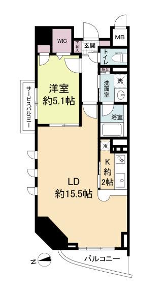 セレッソコート上本町イースト(1LDK/3階)の間取り写真
