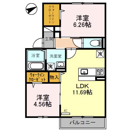 カーサ・フェリーチェ(2LDK/2階)の間取り写真