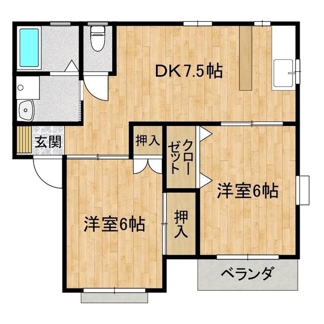 キャッスルハイムB(2DK/1階)の間取り写真