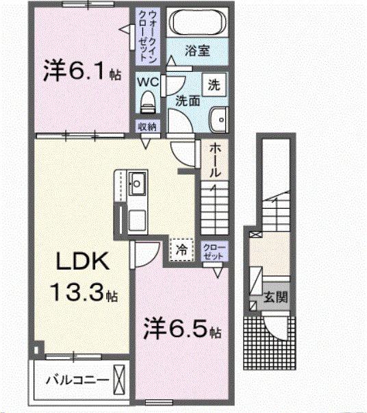 アルソーレ芳川(2LDK/2階)の間取り写真