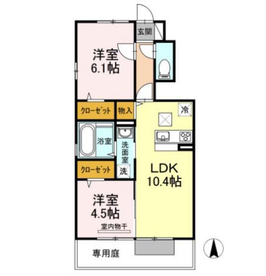 ＪＲ宇野線 彦崎駅 徒歩9分 2階建 築10年(2LDK/1階)の間取り写真