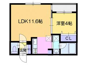 カペラ・アイン(1LDK/4階)の間取り写真