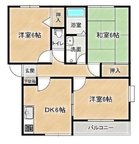 フレール弥生E棟(3DK/2階)の間取り写真