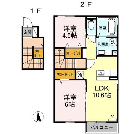 グリーンハイツ(2LDK/2階)の間取り写真