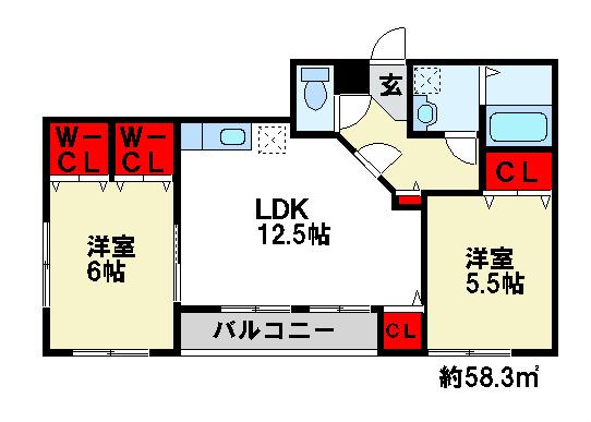 シャルムシャトー貴江(2LDK/2階)の間取り写真