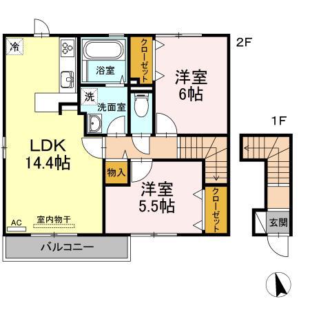 ルミエール太田(2LDK/2階)の間取り写真