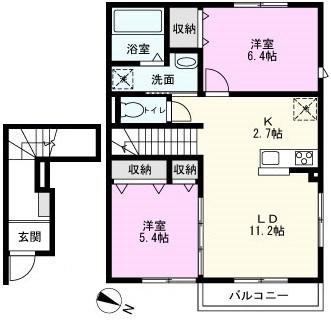 ルミナスパークI(2LDK/2階)の間取り写真