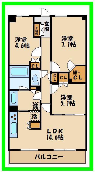 アンビエンテ経堂(3LDK/5階)の間取り写真