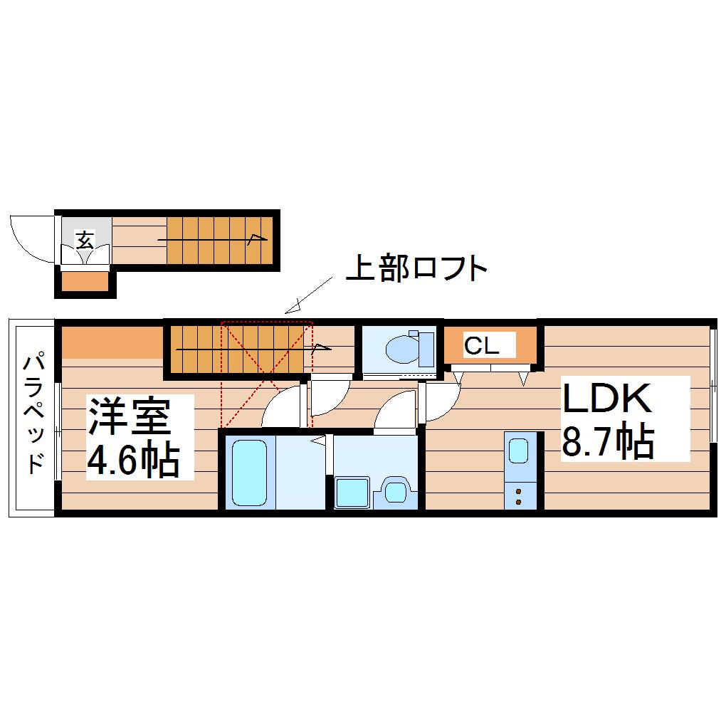 ソアヴィータララ手倉田A棟(1LDK/2階)の間取り写真
