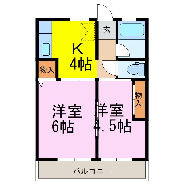 Kコーポ(2K/2階)の間取り写真