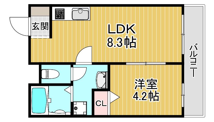 DIAS東石切(1LDK/1階)の間取り写真